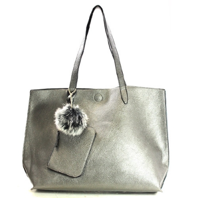 Vegan Leather Reversible Large Tote with Coin Purse 61999-1 Silver